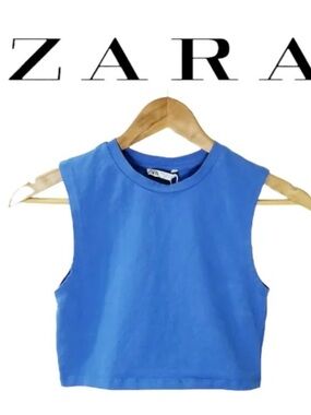 NWT Zara Blue Sleeveless Crop Top XL